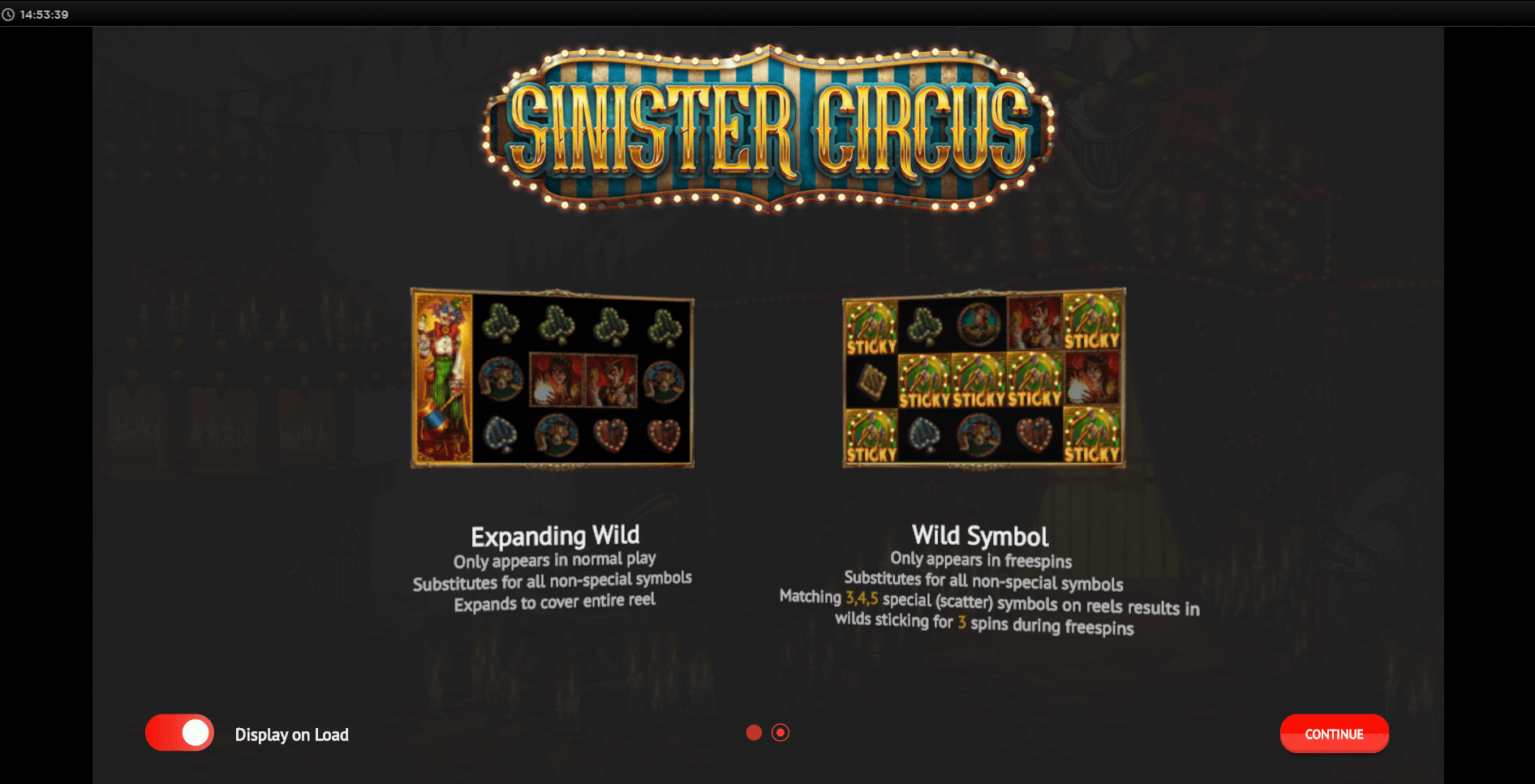 sinister circus slot machine detail image 0