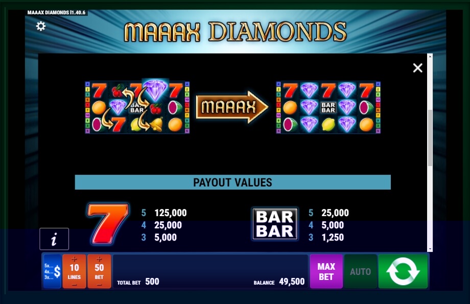 maaax diamonds slot machine detail image 2