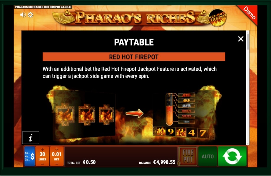 pharaos riches red hot firepot slot machine detail image 6
