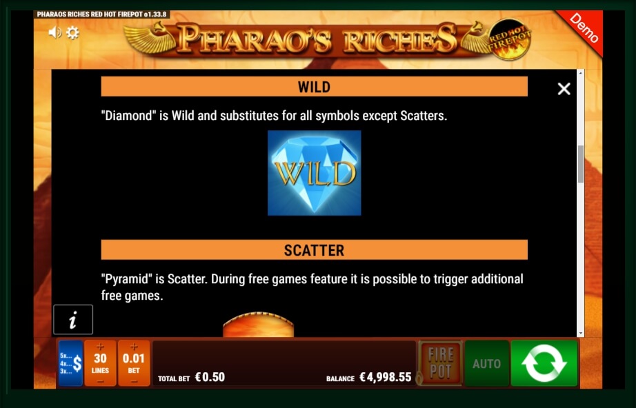 pharaos riches red hot firepot slot machine detail image 4