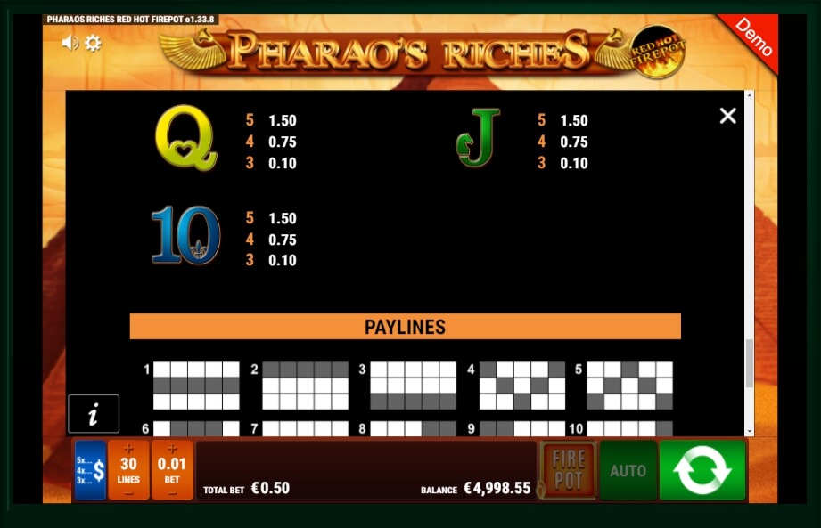 pharaos riches red hot firepot slot machine detail image 1