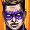 superhero in a purple mask - blast! boom! bang!