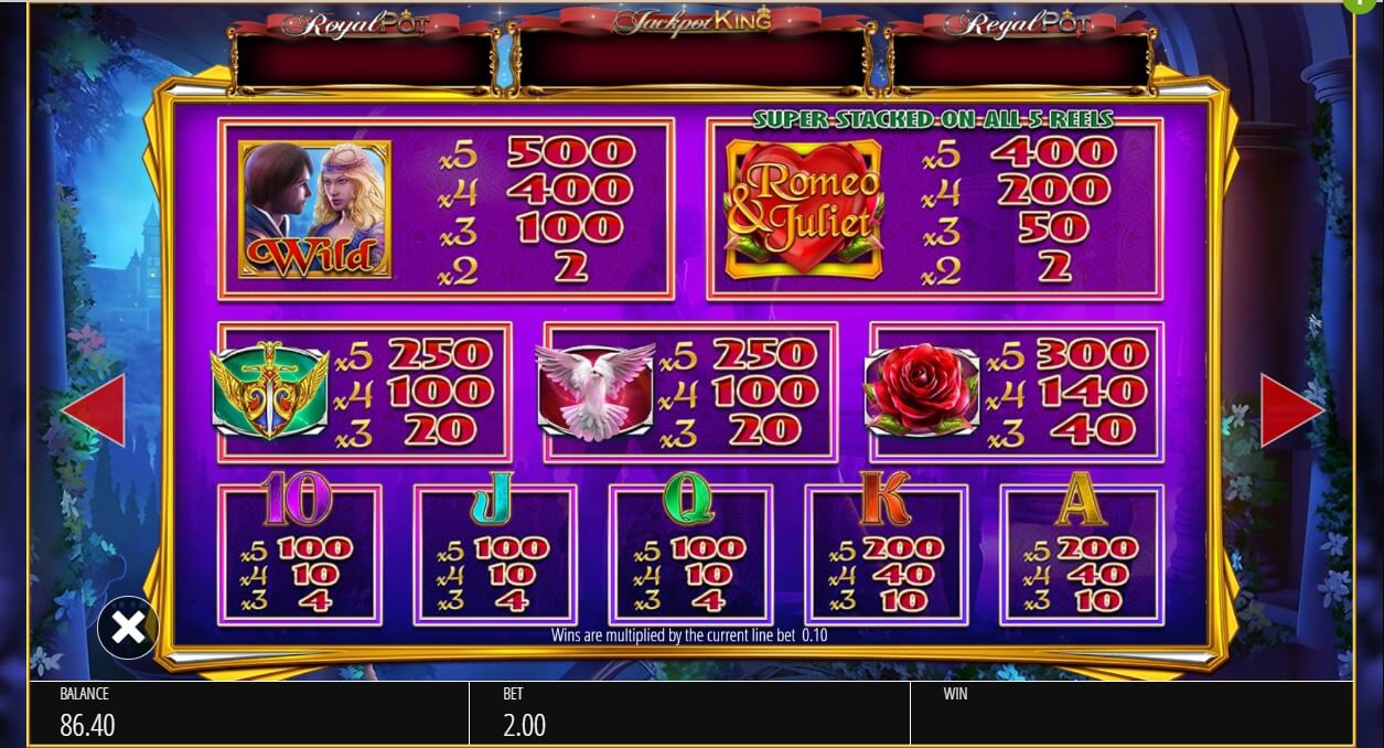 romeo and juliet slot machine detail image 5