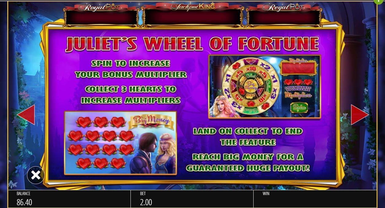 romeo and juliet slot machine detail image 2