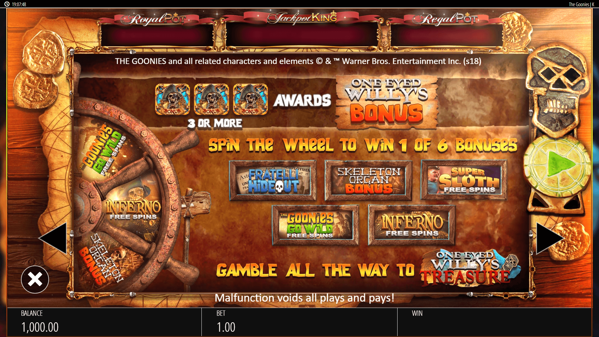 the goonies jackpot king slot machine detail image 2