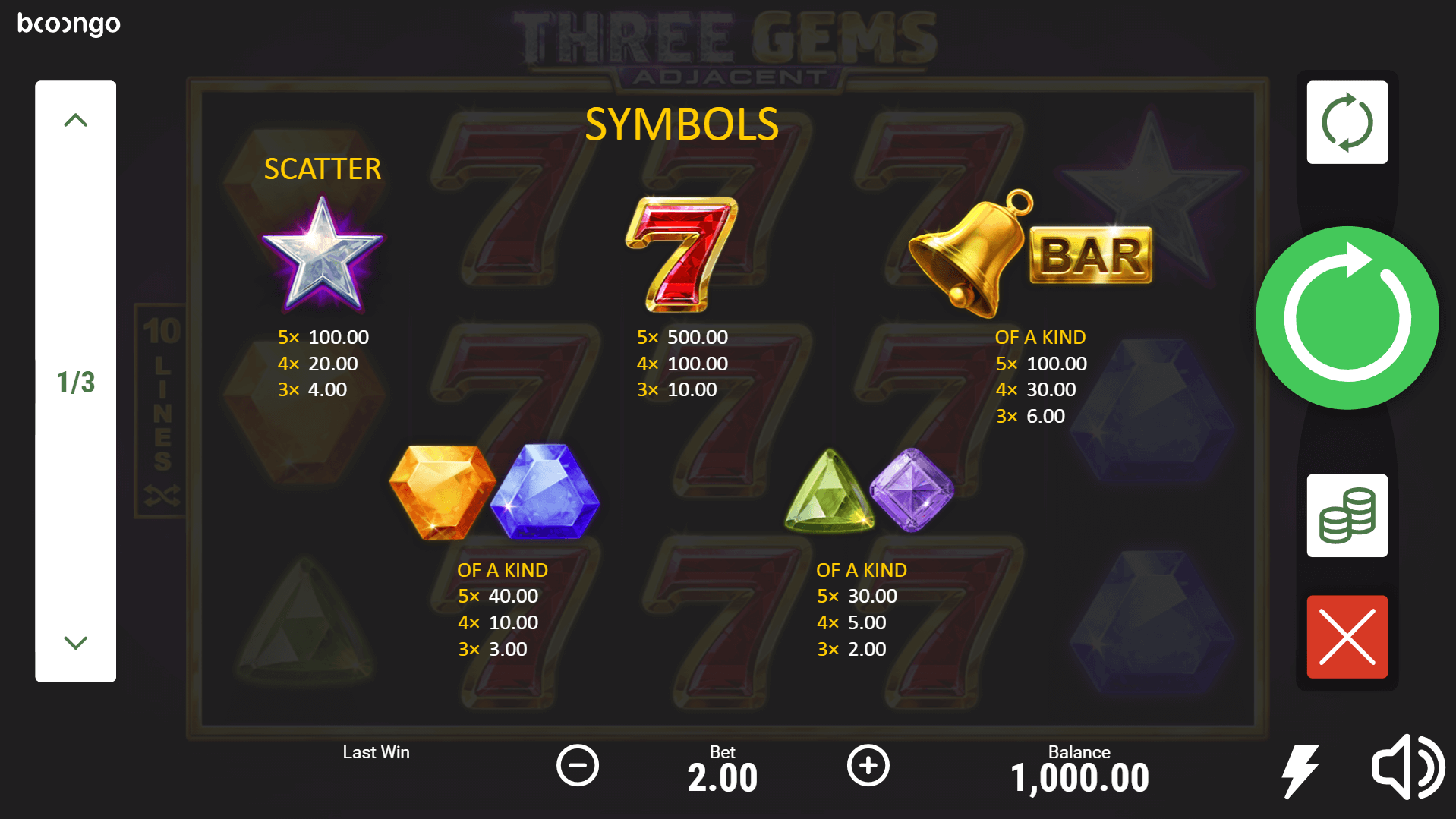 three gems slot machine detail image 0