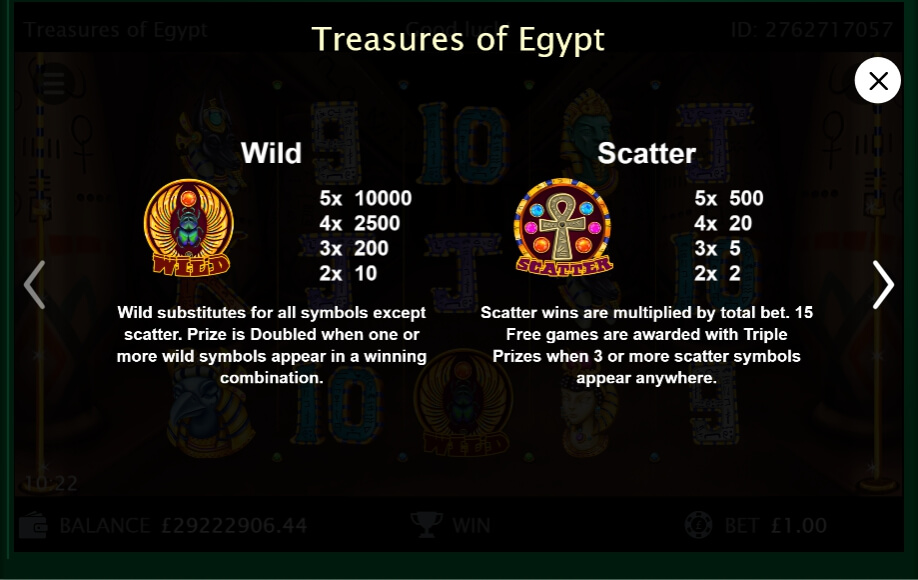 treasures of egypt slot machine detail image 4