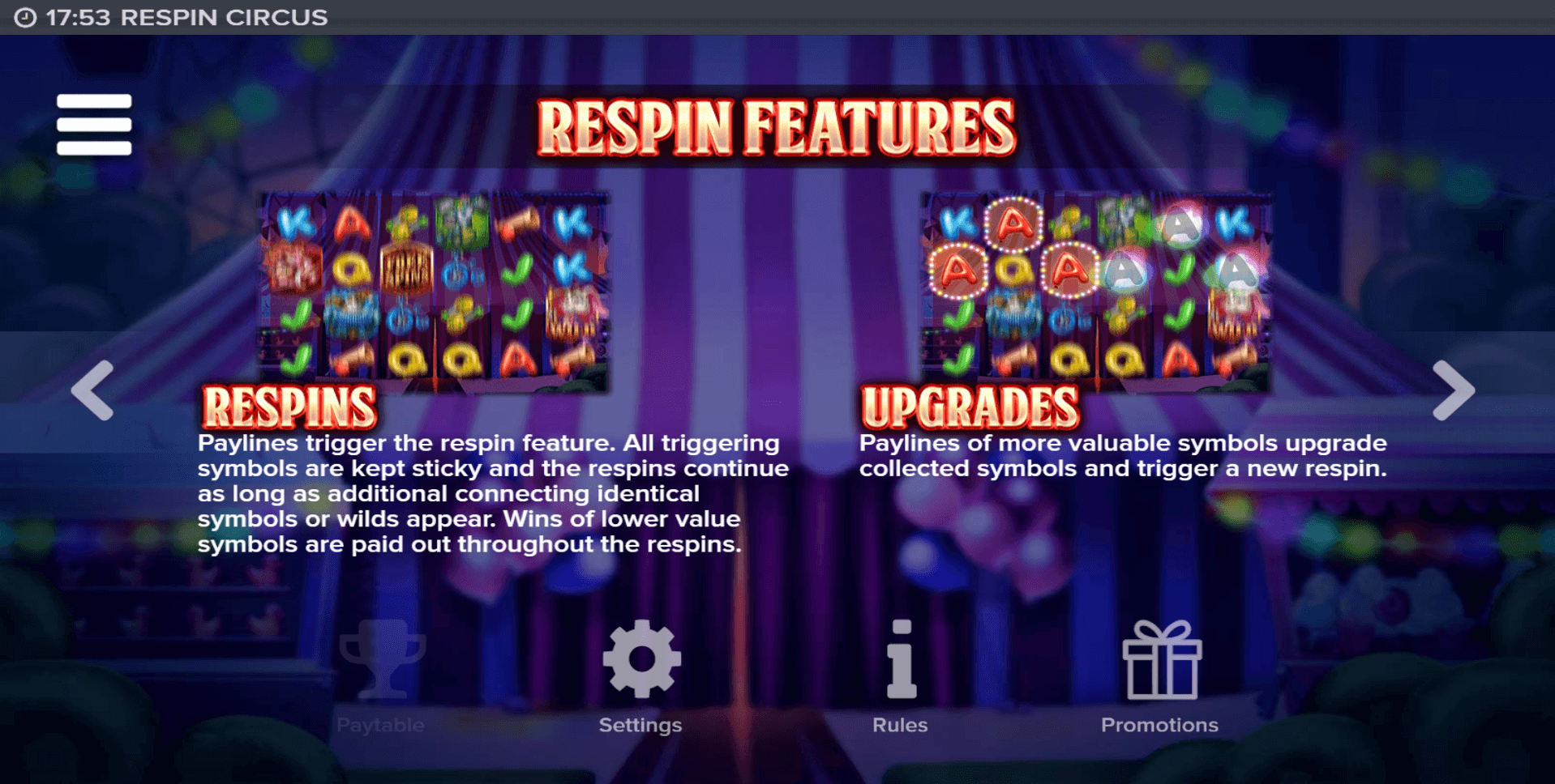 respin circus slot machine detail image 1