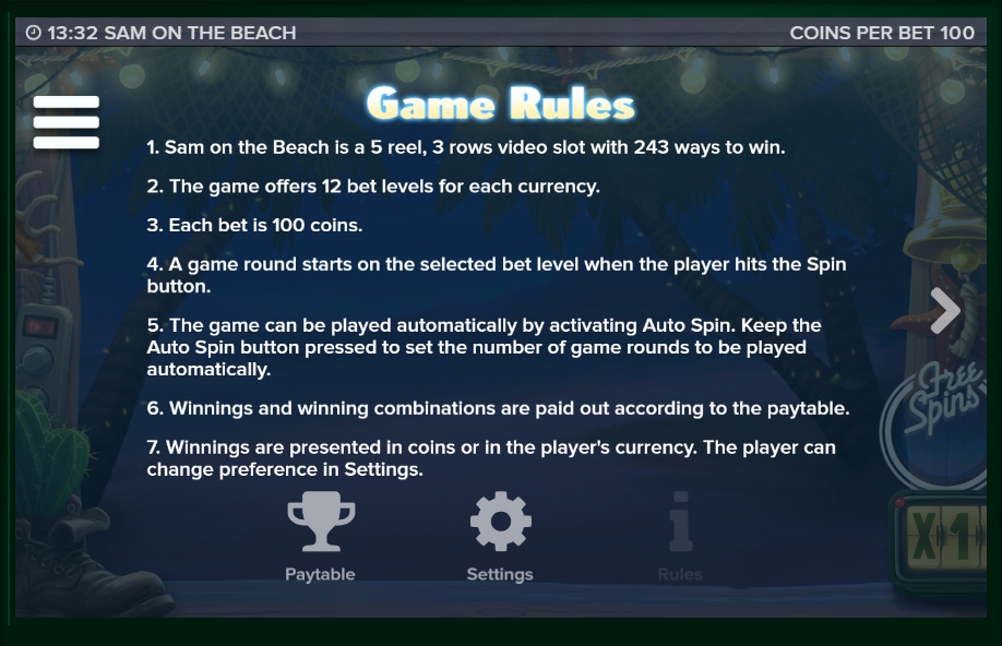 sam on the beach slot machine detail image 3