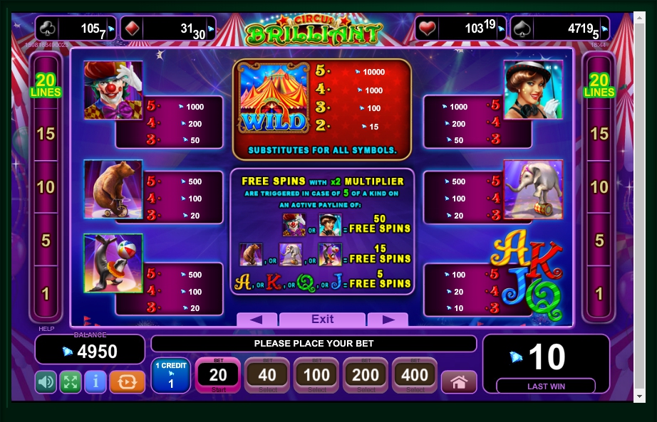 circus brilliant slot machine detail image 4