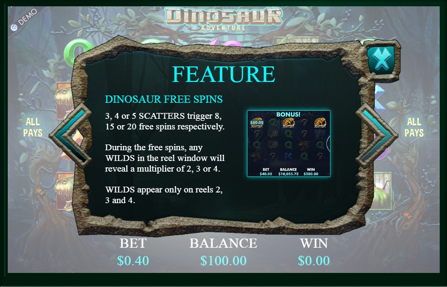 dinosaur adventure slot machine detail image 2