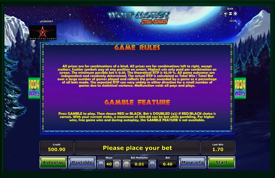wolf money xtra choice slot machine detail image 1