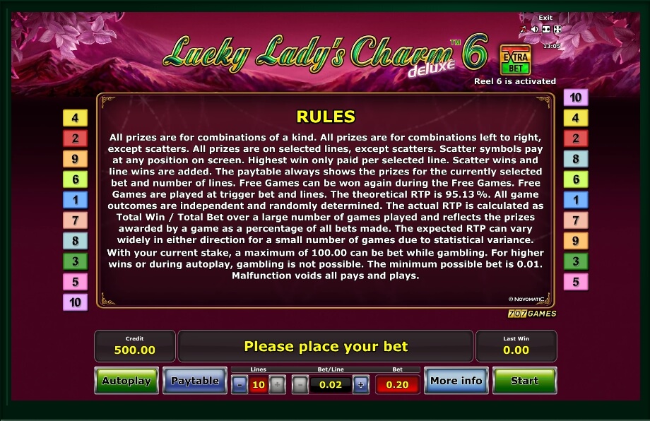 lucky ladys charm deluxe 6 slot machine detail image 3