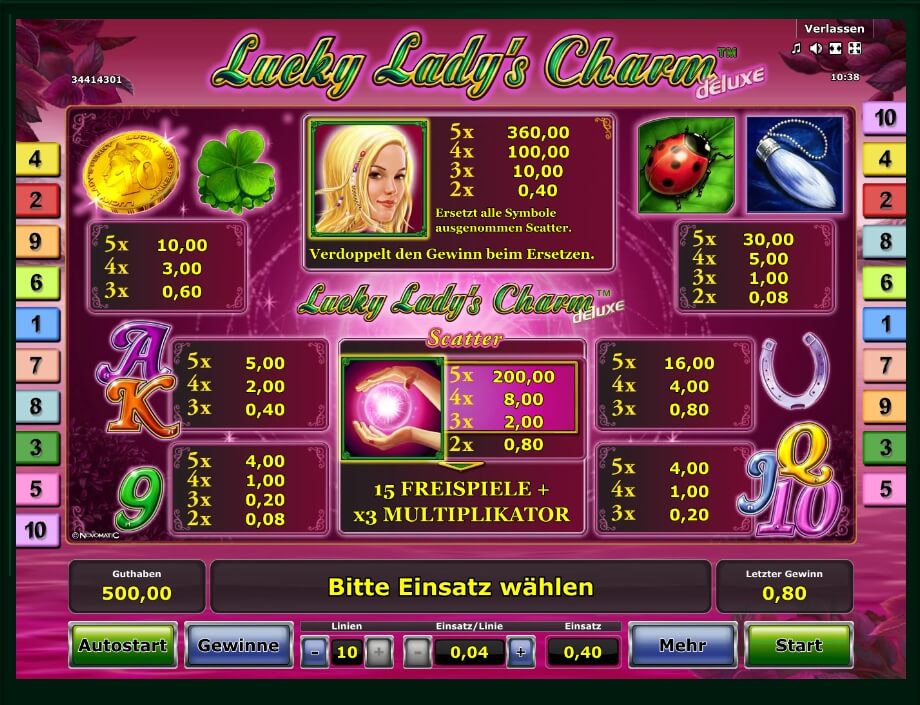 lucky ladys charm deluxe 6 slot machine detail image 2