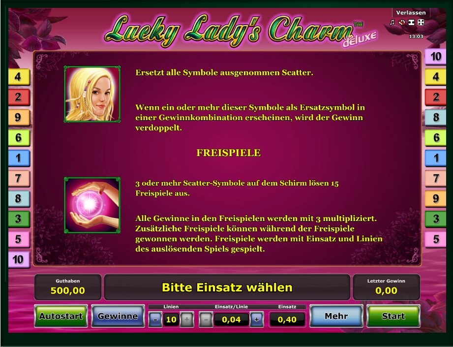 lucky ladys charm deluxe 6 slot machine detail image 1