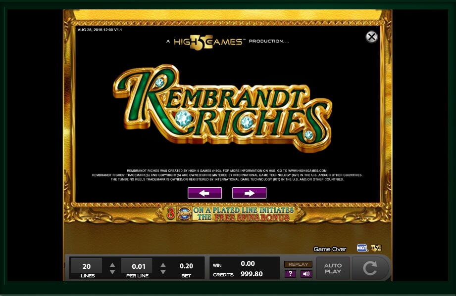 rembrandt riches slot machine detail image 8