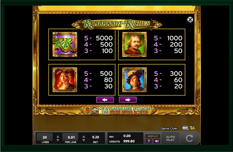 rembrandt riches slot machine detail image 0