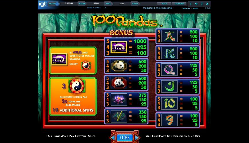 100 pandas slot machine detail image 2