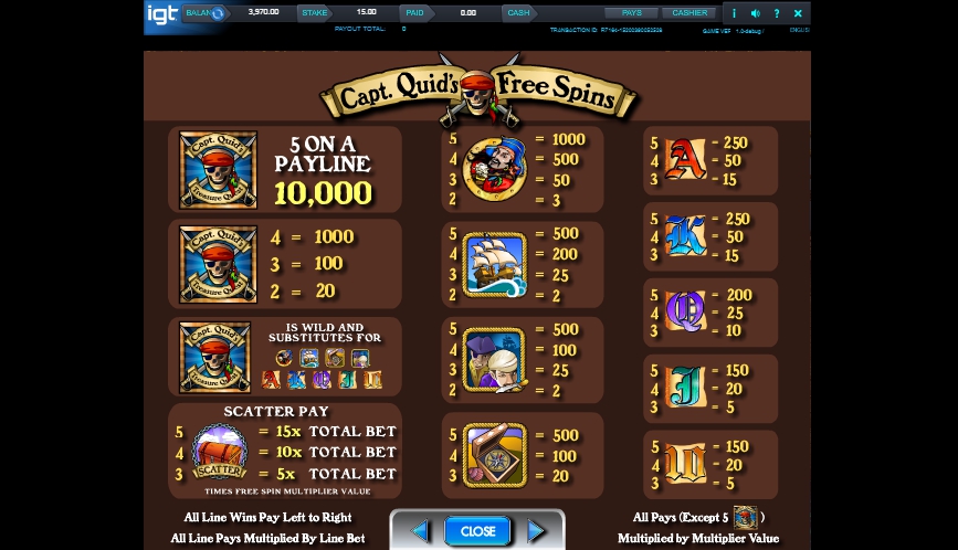 capt quids treasure quest slot machine detail image 2
