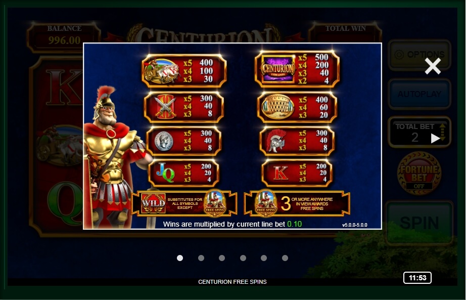 centurion free spins slot machine detail image 5