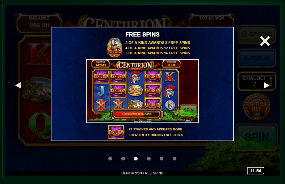 centurion free spins slot machine detail image 3