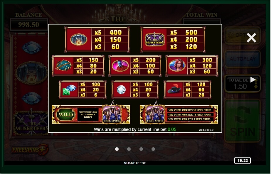 the musketeers slot machine detail image 3
