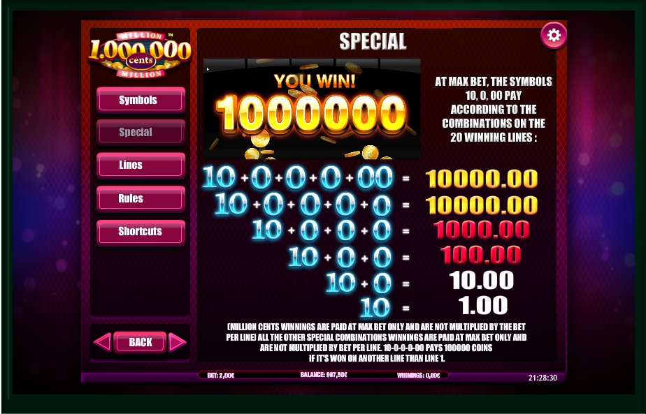 million cents slot machine detail image 3