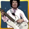 jimmy with a white guitar: a special symbol - jimi hendrix