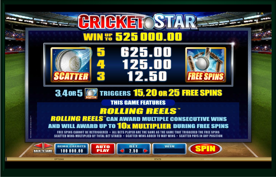 cricket star slot machine detail image 2