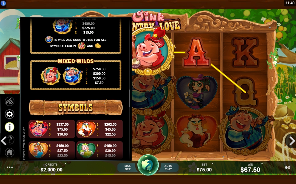 oink country love slot machine detail image 2
