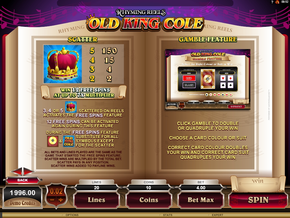 rhyming reels old king cole slot machine detail image 3