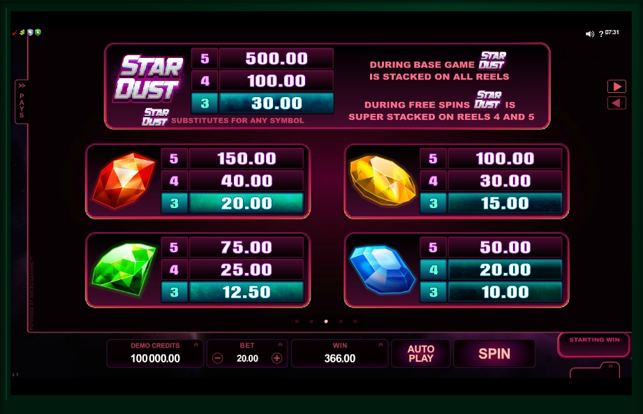 stardust slot machine detail image 2