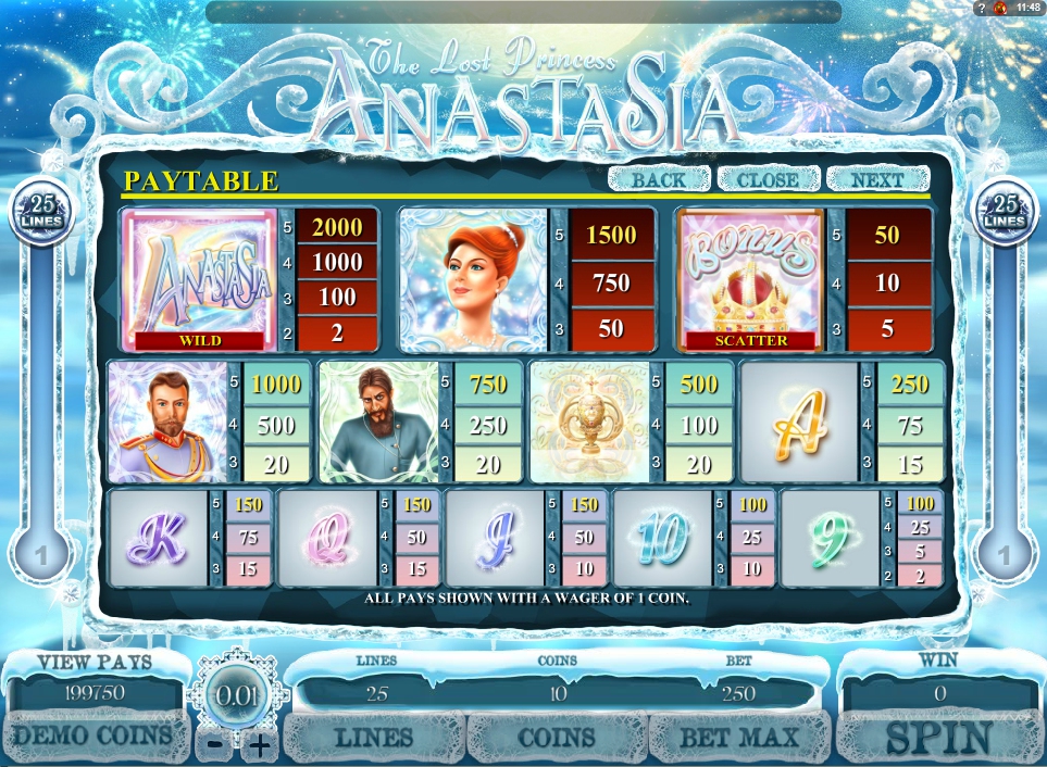 the lost princess anastasia slot machine detail image 2