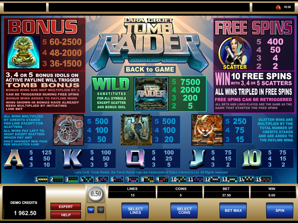 tomb raider secret of the sword slot machine detail image 5