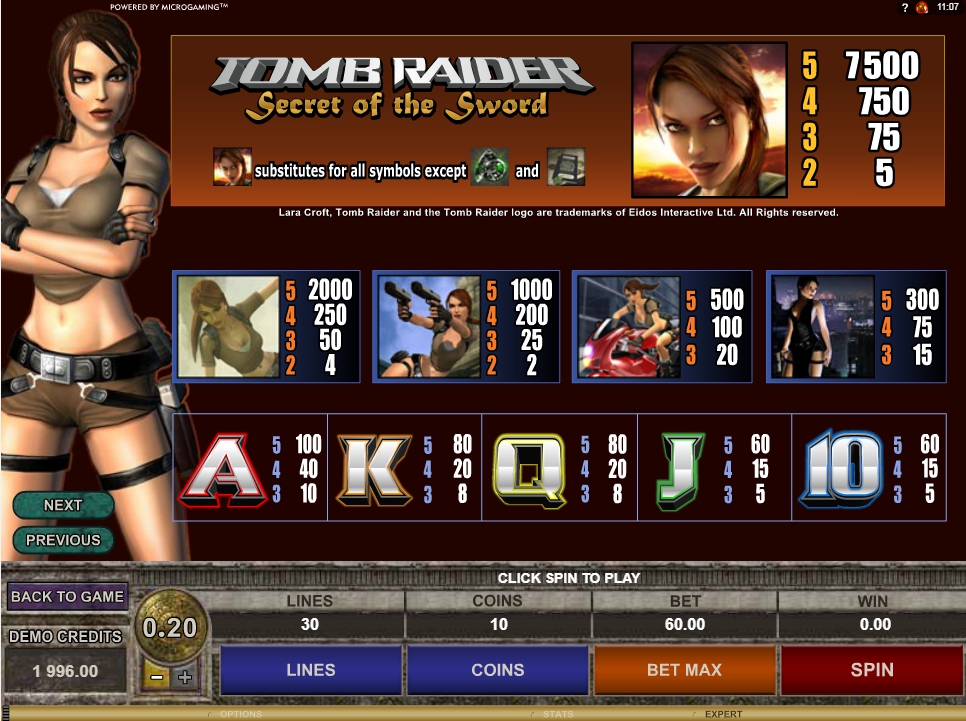 tomb raider secret of the sword slot machine detail image 4