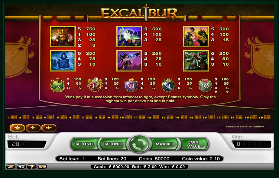 excalibur slot machine detail image 0