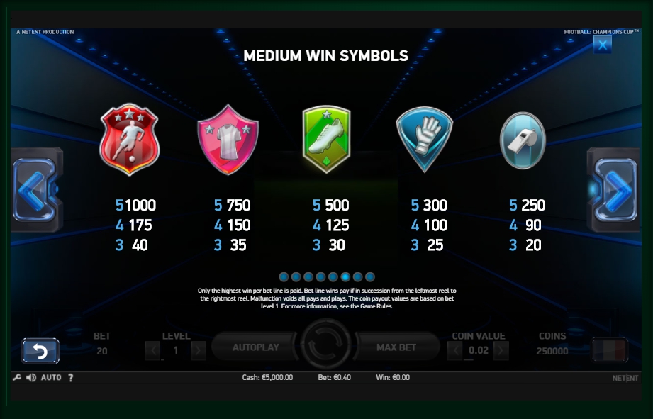 football: champions cup slot machine detail image 2
