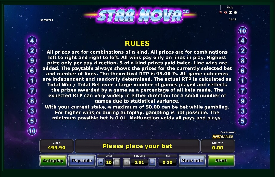star nova slot machine detail image 0