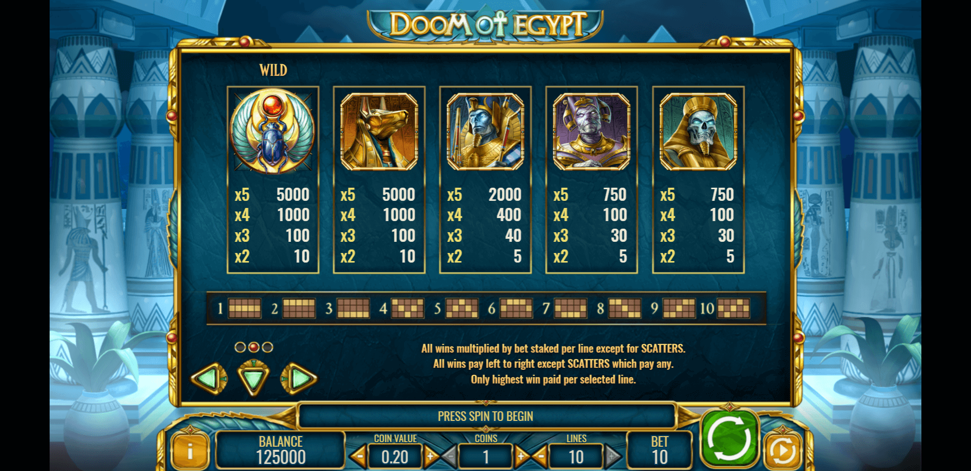 doom of egypt slot machine detail image 1
