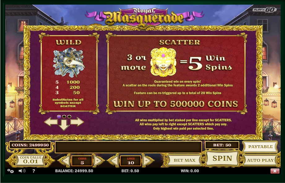 royal masquerade slot machine detail image 2