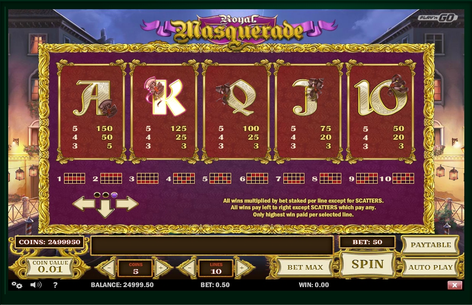 royal masquerade slot machine detail image 0