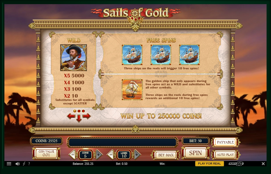 sails of gold slot machine detail image 2
