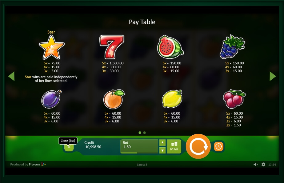 fruits and stars slot machine detail image 1