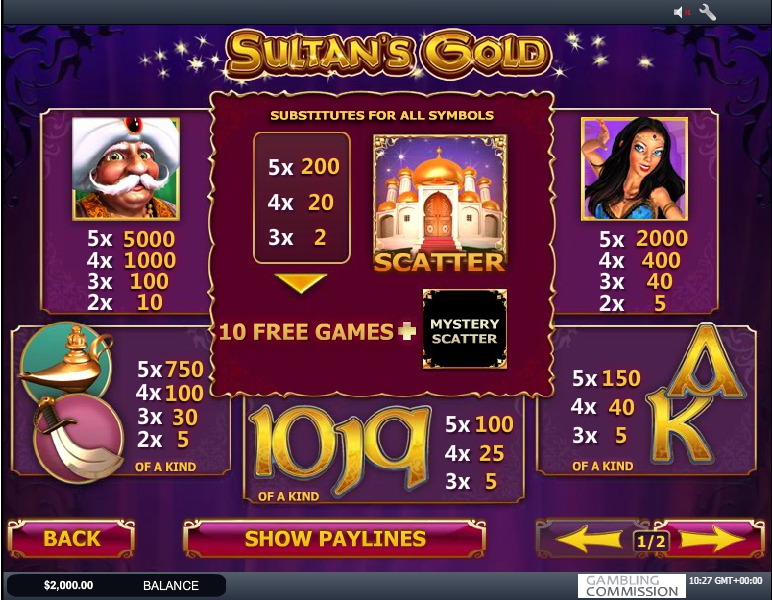 sultans gold slot machine detail image 1