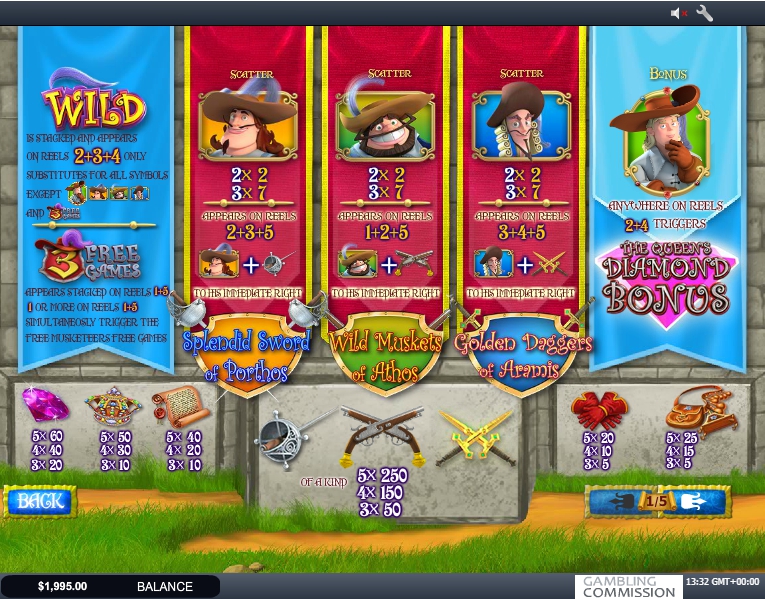 the three musketeers and the queens diamond slot machine detail image 4