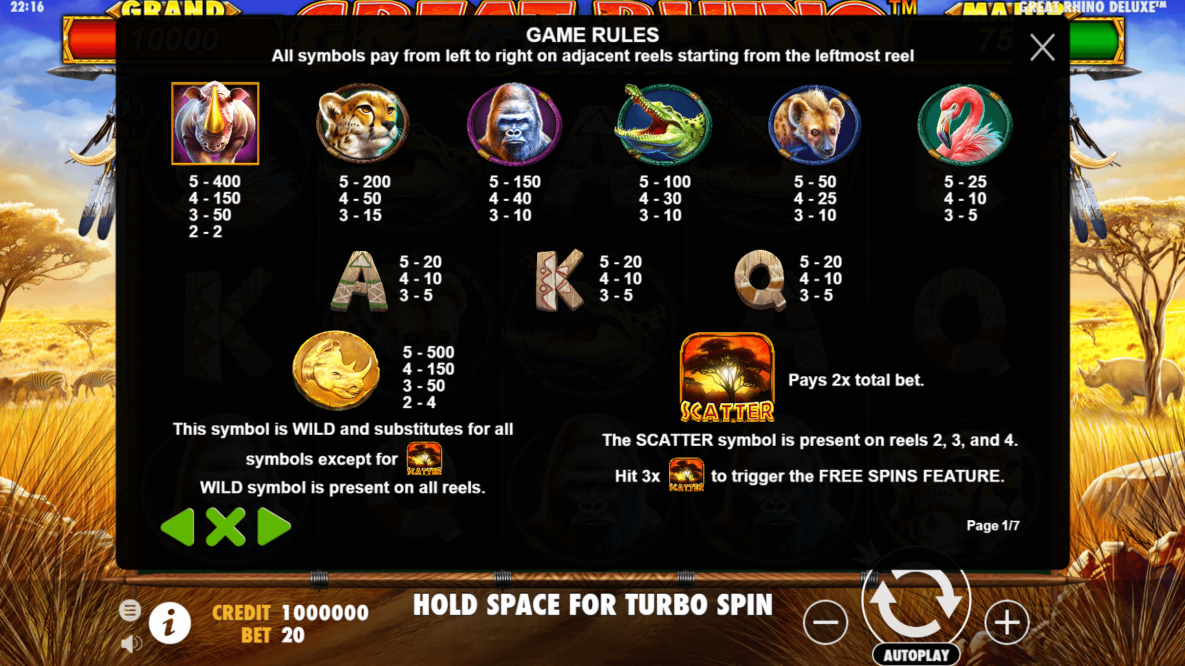 great rhino deluxe slot machine detail image 0