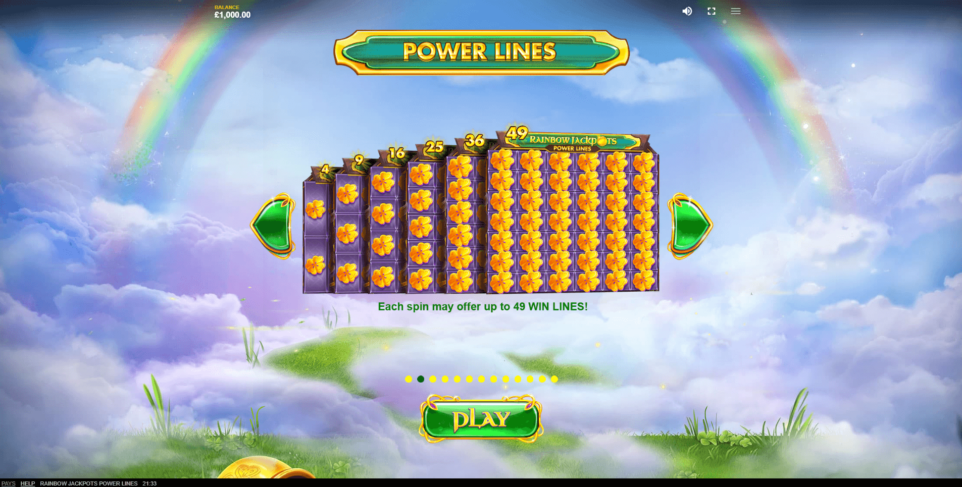 rainbow jackpots power lines slot machine detail image 4