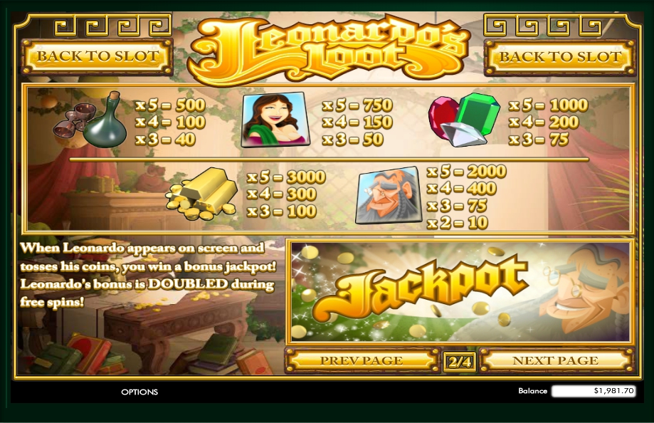 leonardos loot slot machine detail image 2