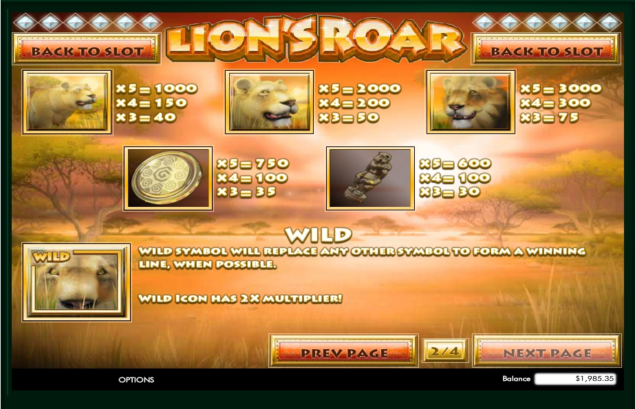 lions roar slot machine detail image 2