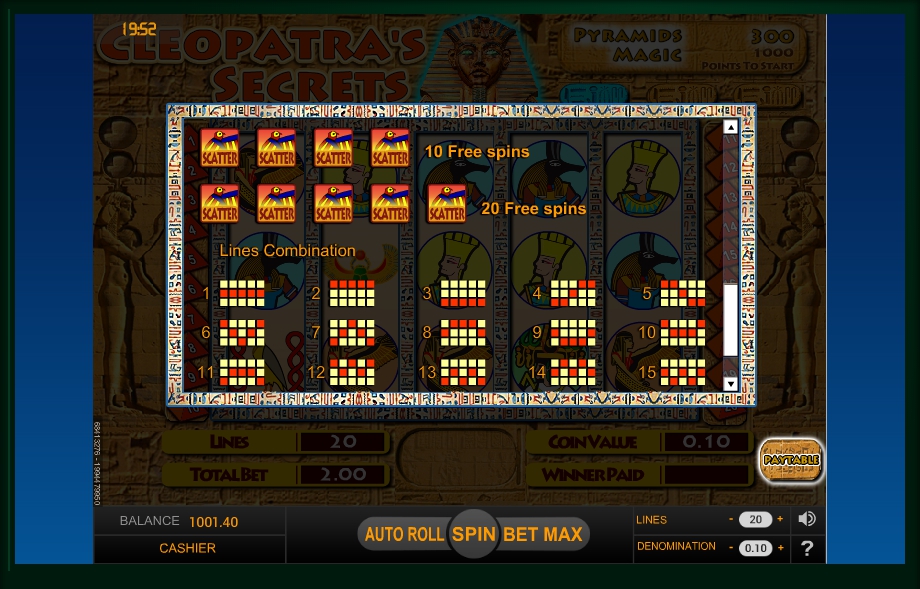 cleopatra’s secrets slot machine detail image 1